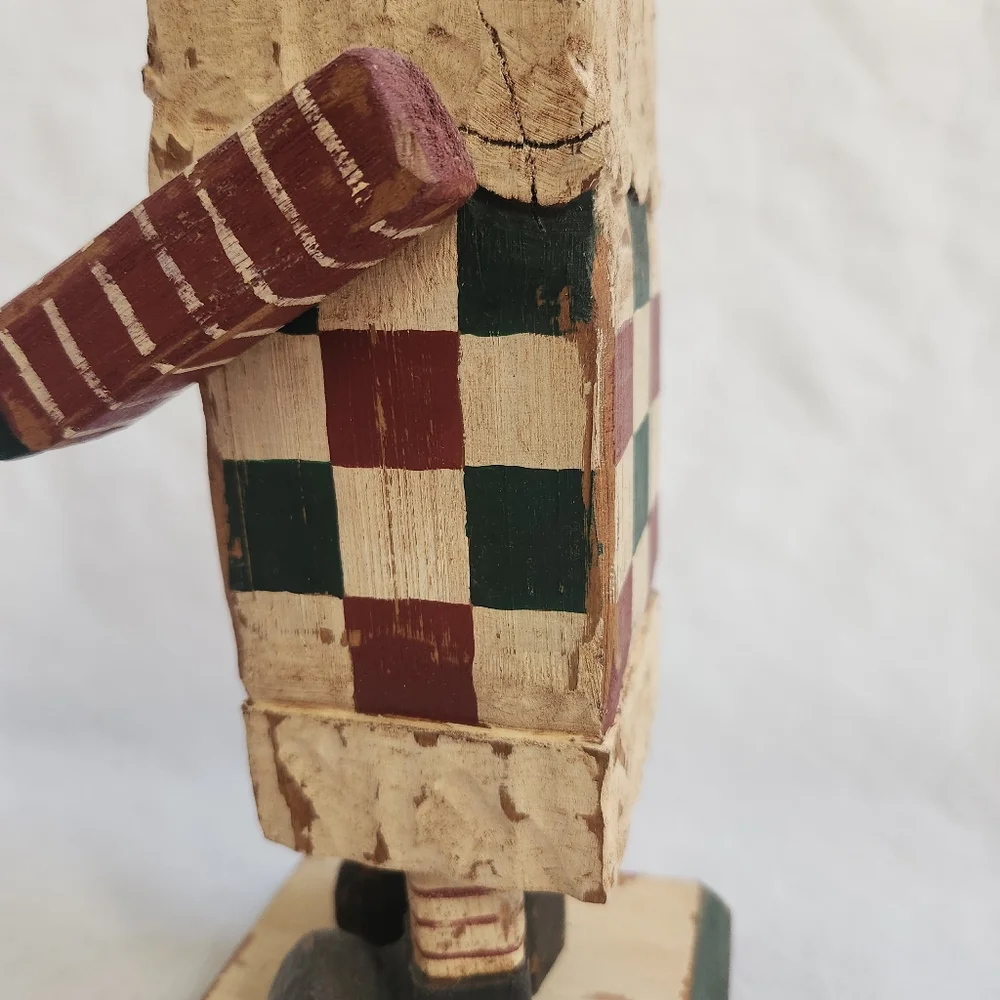 Primitive Wood Block Santa Figurine Sculpture Rustic Country Christmas